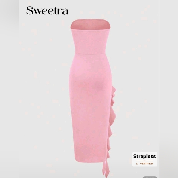 Strapless Pink Ruffle Dress - Picture 2 of 8